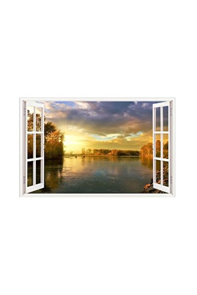 BV Autocolant decorativ, fereastră 3D, răsărit de soare, 85 cm, 516STK