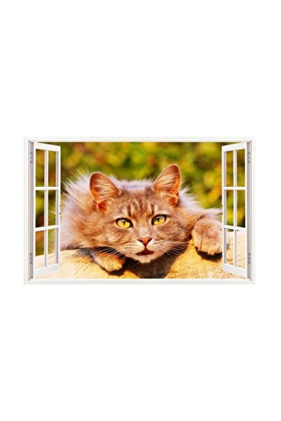 BV Autocolant decorativ, fereastră 3D, pisică, 85 cm, 300 buc.