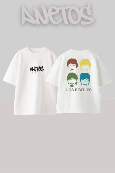 Anetos The Beatles 2 Design Back cu imprimeu Bumbac Alb supradimensionat tricou