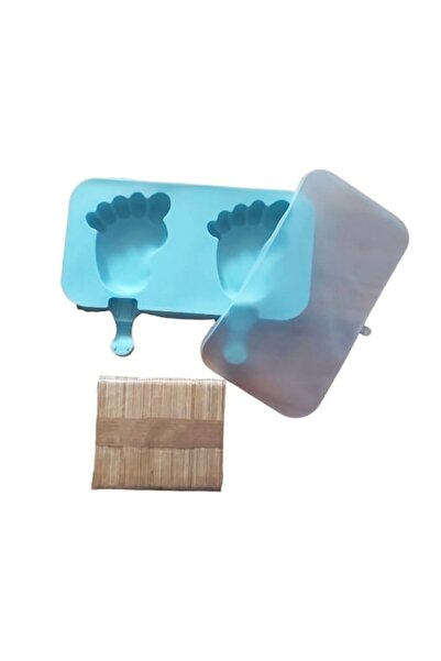 BV Formă de înghețată din silicon, formă de picior de copil, 2 cavități cu capac din silicon, Albastră, 20 cm