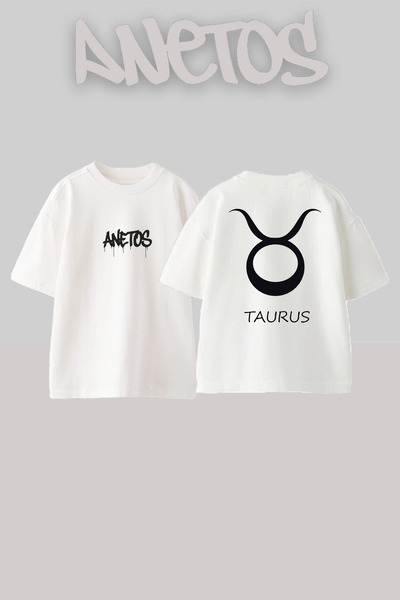 Anetos Μπλουζάκι Taurus Design Back με τύπωμα Cotton White oversized