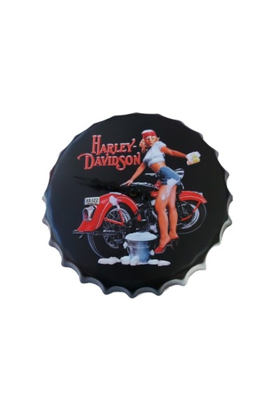 BV Wall clock shaped like a beer cap, Harley Davidson, Metal, 40 cm