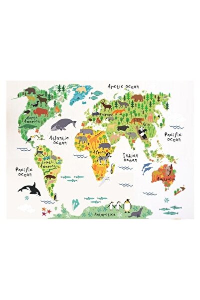 BV Autocolant decorativ - Hartă a lumii cu animale, 140 cm