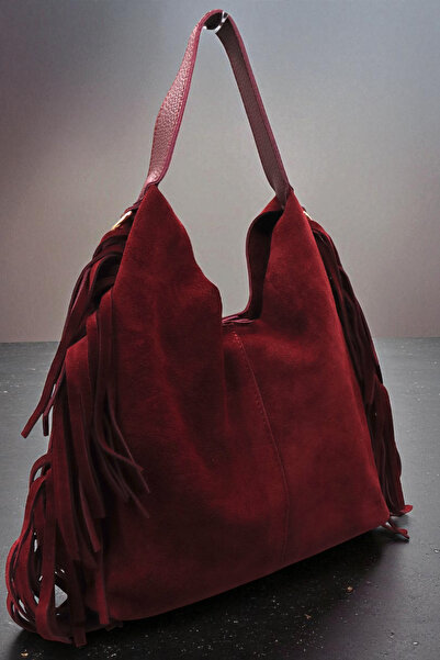 HFKY Geantă de umăr Hobo din piele intoarsa burgundy pentru femei. Geantă de ...