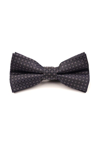 6AM Ceremony Black pre-tied bow tie with geometric pattern made of silk