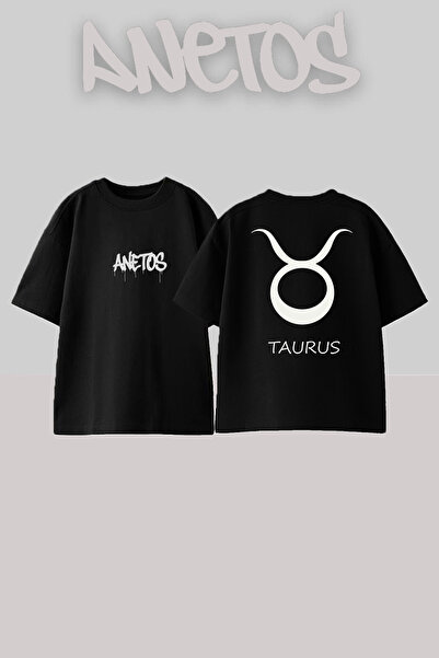 Anetos Μπλουζάκι Taurus Design Back με τύπωμα Cotton Black oversized