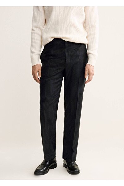 MANGO Man %100 saf yün regular fit çizgili pantolon