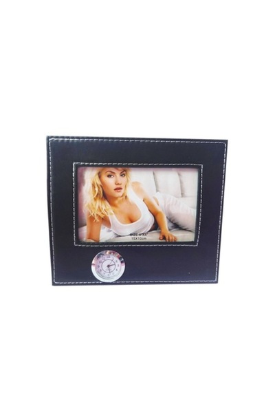 BV Photo frame 15x10 with clock, faux leather (1D311)