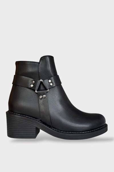 Liger Kadın Toka Detaylı Fermuarlı Kalın Topuk Bot SİYAH
