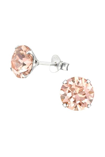 BV Silver earrings, Round with Vintage Rose crystals