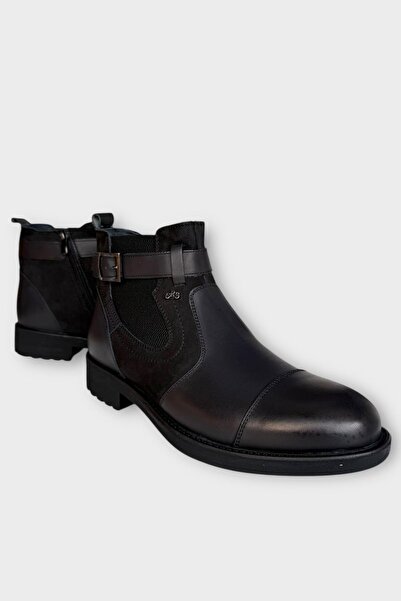 Liger Men's Genuine Leather Zippered Band Detailed Boots Black