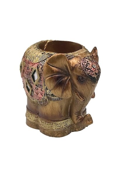 BV Decorative elephant-shaped statuette with pen holder, Gold, 11 cm, 1106H