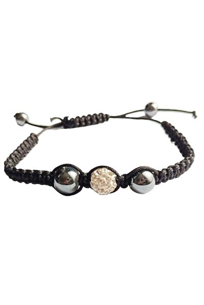 BV Brățară cu pietre de hematit și pandantiv, neagră, BR62