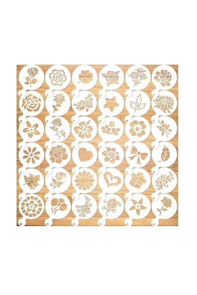 BV Set de 50 de șabloane pentru decorarea prăjiturilor și a cafelei, albe, 8,...