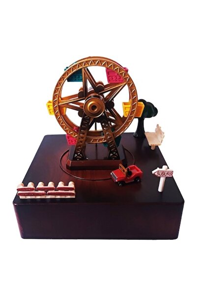 BV Wind-up music box with key, wheel circuit, Brown, 15 cm