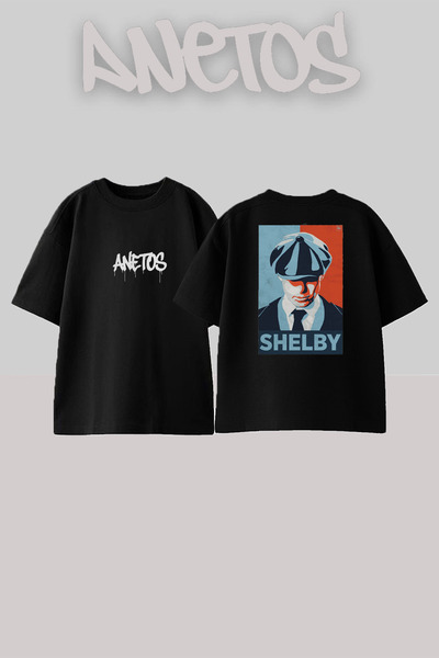 Anetos Thomas Shelby Design Spate cu imprimeu Bumbac Negru supradimensionat t...