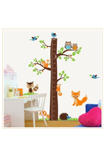 BV Autocolant decorativ, copăcel cu animale din pădure, 185 cm