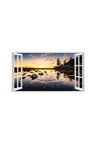 BV Autocolant decorativ, fereastră 3D, răsărit de soare, 85 cm