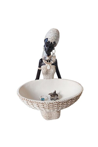 BV African decorative ornament with jewelry holder, White, 24 cm