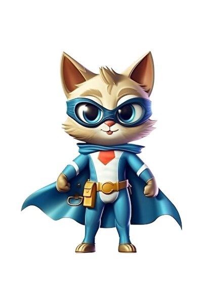 BV Autocolant decorativ, Pisică Supereroină, Turcoaz, 75 cm