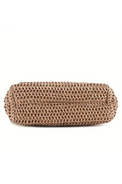 Büyük Hanım Medium Size Yellow-Cream Color Zippered Lined Straw Bag