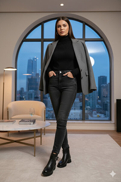 Deniz Terlik Kadın Tokalı Fermuarlı Plartform Taban Günlük Rahat Bot