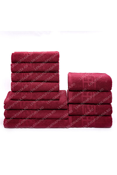 Lenjeria Pufoasa Set of 12 Hand/Face/Body Towels, 100% Cotton, 550g/m², Grena