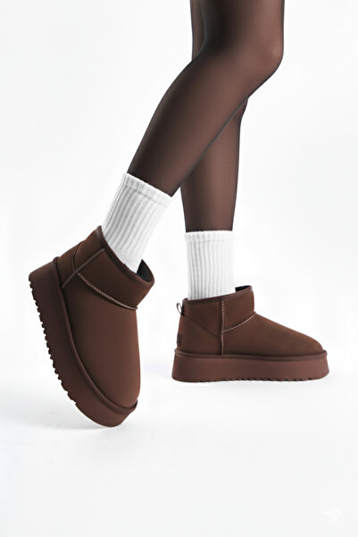 moon glow Kadın Acı Kahve Rengi Uggy Bot Kalın Taban İçi Kürklü Yarım Bot İçi Yünlü Bot Kadın Kışlık Bot 2025