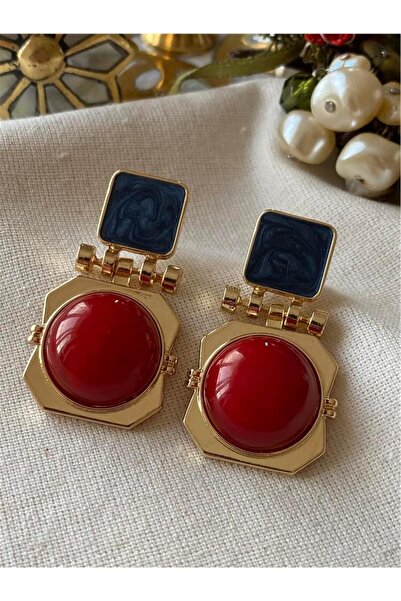 mos&more Steel Navy Blue Enamel Red Women's Earrings