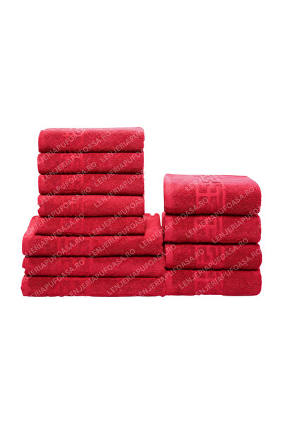 Lenjeria Pufoasa Set of 12 Hand/Face/Body Towels, 100% Cotton, 550g/m², Red