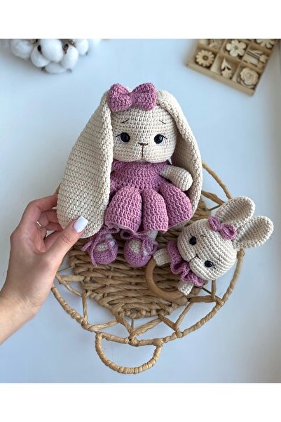 ev atölyem Amigurumi Gülkurusu Uzun Kulak Tombik Tavşan 2 li set
