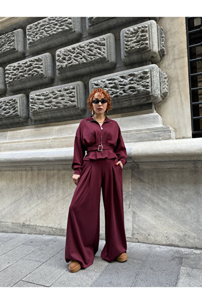 Bak'ap Premium Modal Belted Jacket-Wide Leg Pants 2-Piece Set Aura