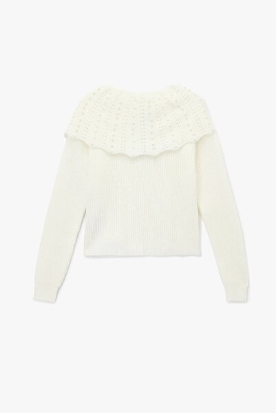 Koton Women's Pearl Bead Detailed Bebe Collar Long Sleeve Bow Knitwear Sweater 6Wal90044Ht