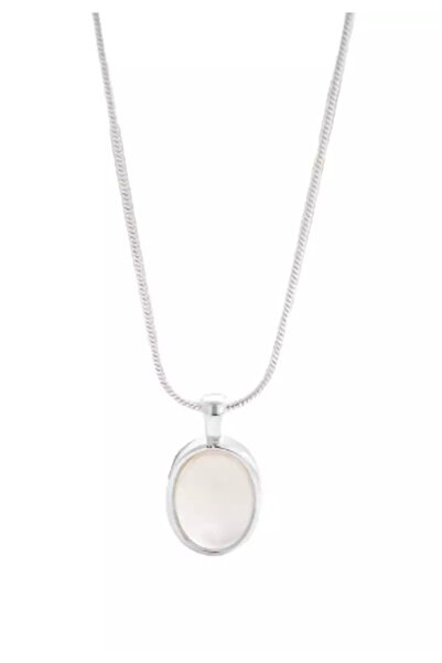 ANGELSS JEWELLERY قلادة فضية بيضاء اللون من الأوبال البيضاوي الأنيق (قلادة أو...