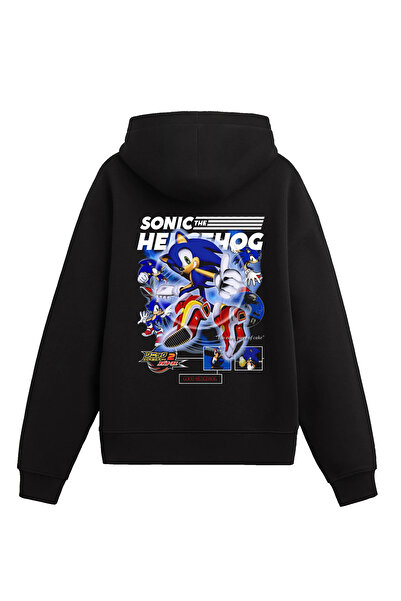 Edizen Blue Sonic The Hedgehog Hoodie Unisex Oversize Siyah