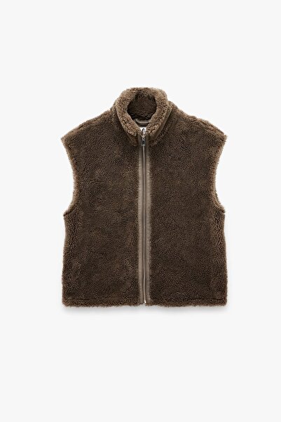 Koton Kadın Fermuarlı Uzun Şal Yaka Peluş Yelek 6WAL20095IW