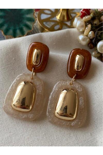 mos&more Steel Brown Cream Oval Women's Earrings