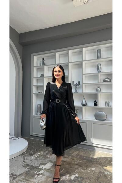 MY GRS SİMLİ KEMER DETAYLI KRUVAZE YAKA ELBİSE