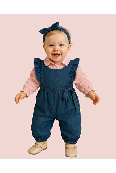 Balbadem baby kids Pink Long Sleeve Shirt Baby Girl Denim Jumpsuit 0-3/6-9 Months