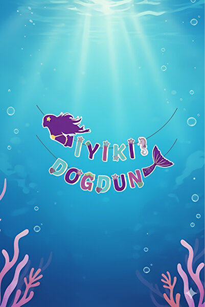 Deniz kızı temalı 3D İyiki Doğdun Yazı