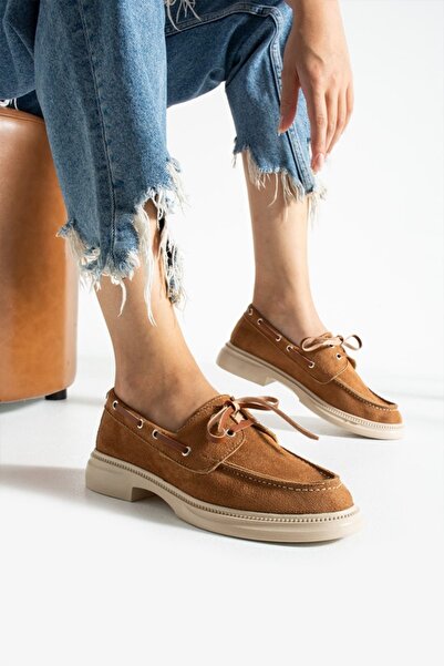 Alsat Park Women's Lace-Up Casual Loafer Shoes-Tan Suede
