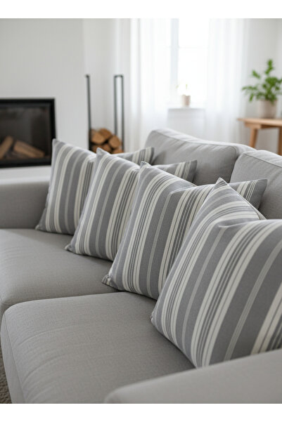 shopshop Gray and White Striped Modern Decorative 4-Piece Pillow Cushion Cover Set