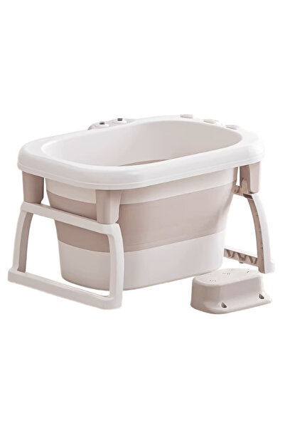 LITTLE ANGEL - حوض استحمام قابل للطي للأطفال مع دعم للمقعد - لون القهوة