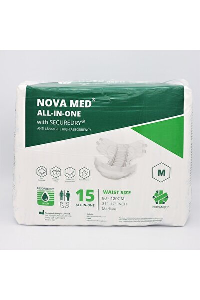 NOVAMED Nova med All in Ones Incontinence Pads, Incontinence Slips, Adult Nappies - 15 per Pack (Medium)