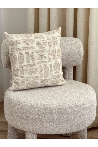 AYSA HOME DECOR Lunea Beige Geometry Patterned Single Throw Pillow Cover