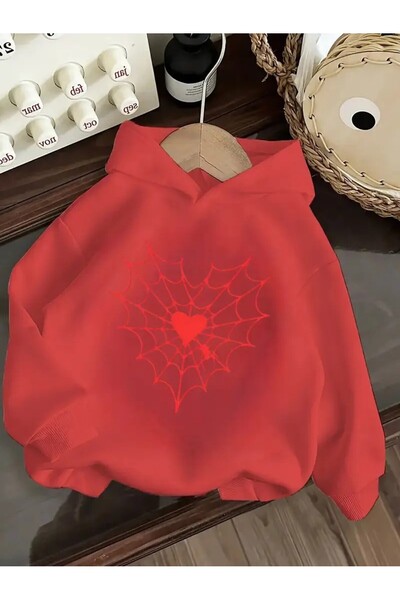 oneagılyazı هوديي وردي دافئ للفتيات مع رسومات شبكة العنكبوت والقلب