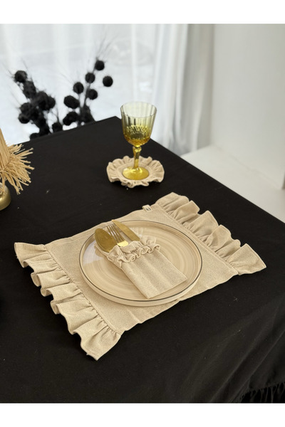 KaiAtelier 4Lü Natural Keten İki Yanı Fırfırlı Supla / Amerikan Servis