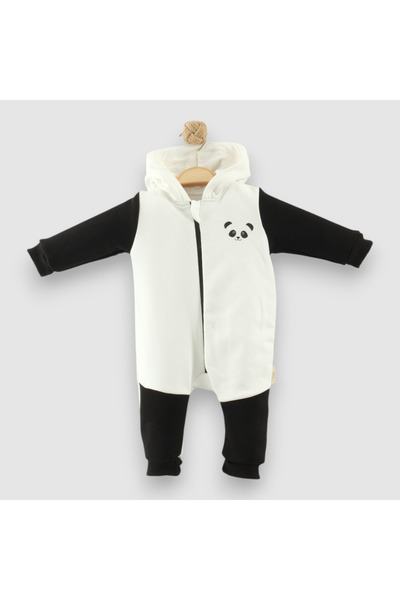BİSCOİ Babybiscoi Cute Panda Cotton Three-Thread Unisex Baby Romper with Ribbed Inside