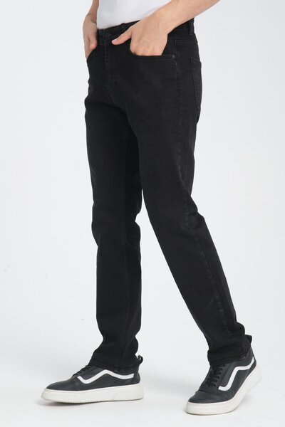 Store Men's Regular Fit Black Jeans - 98% Cotton 2% Elastane - Stretch Fabric