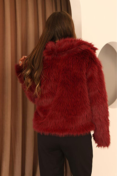 Nazline Women's Double Pocket Shawl Collar Fur Plush Coat